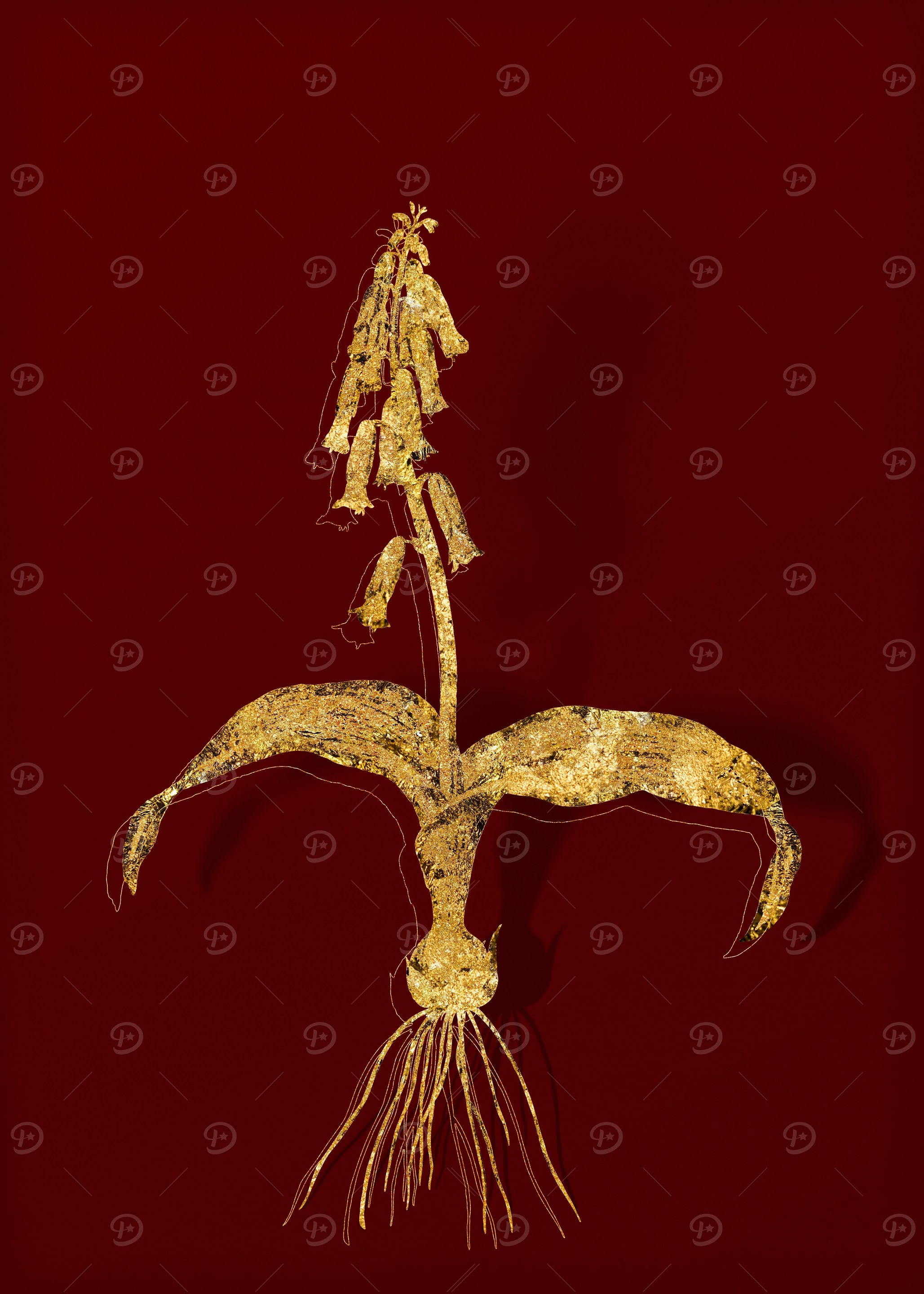Gold Botanical on Red