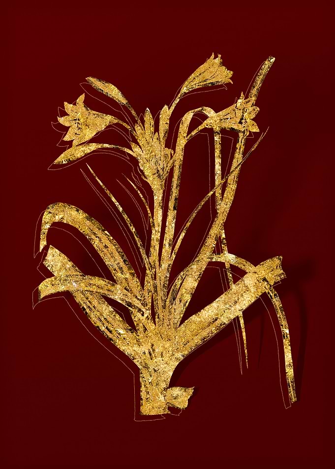 Gold Botanical on Red