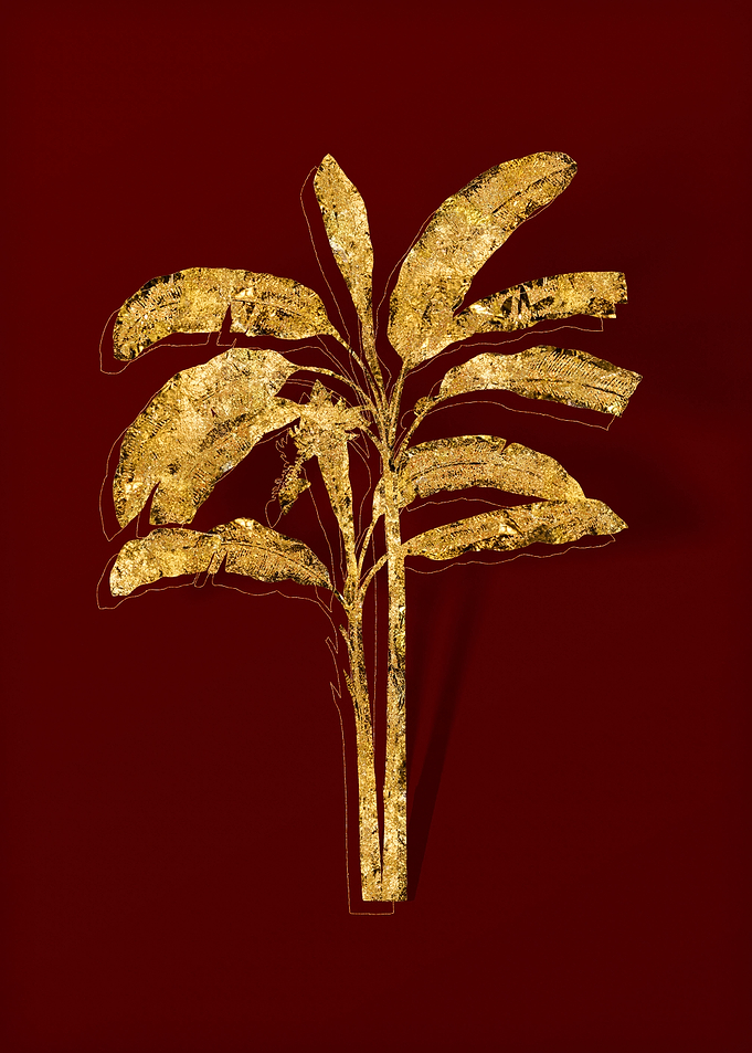 Gold Flora on Red