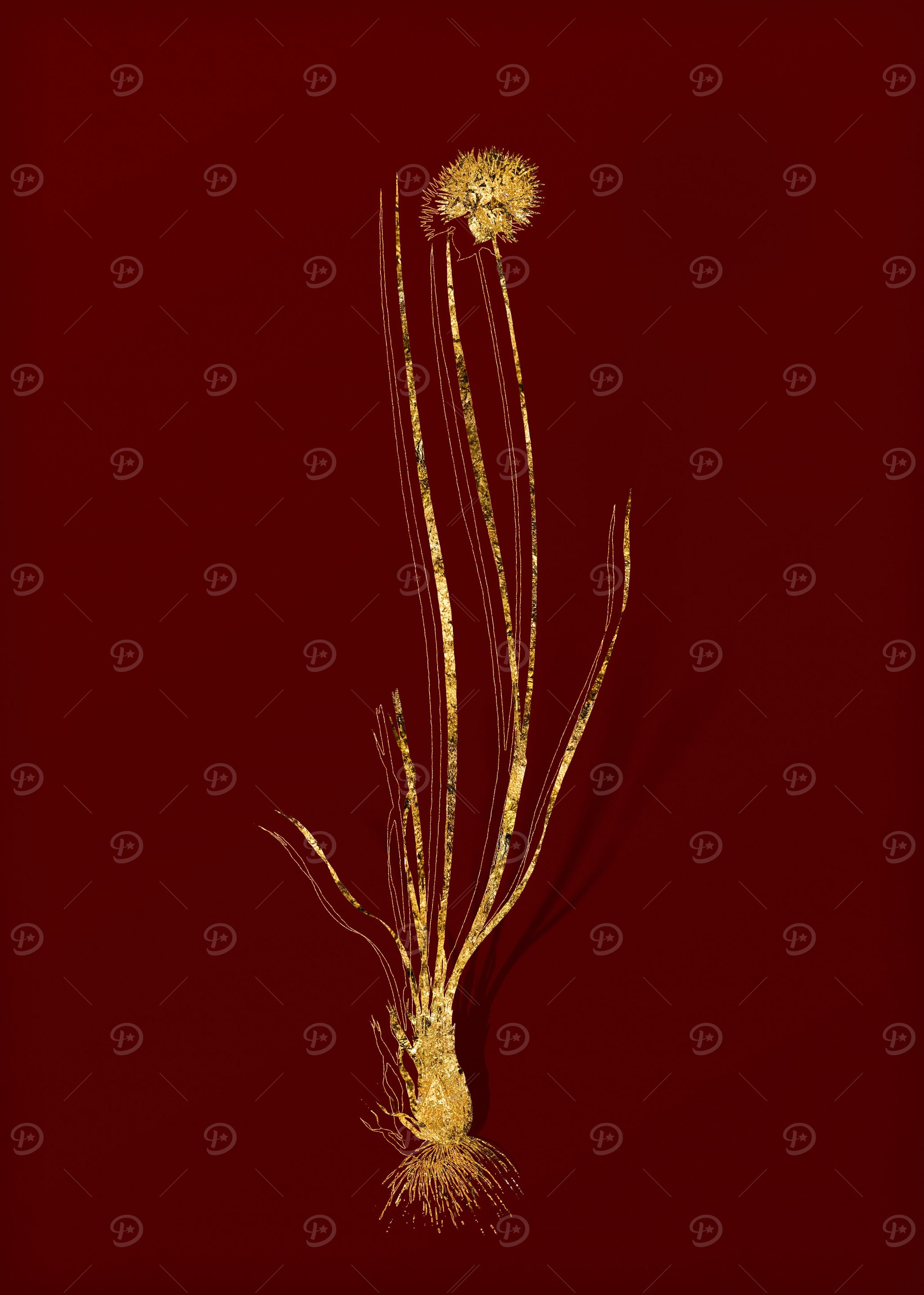 Gold Flora on Red