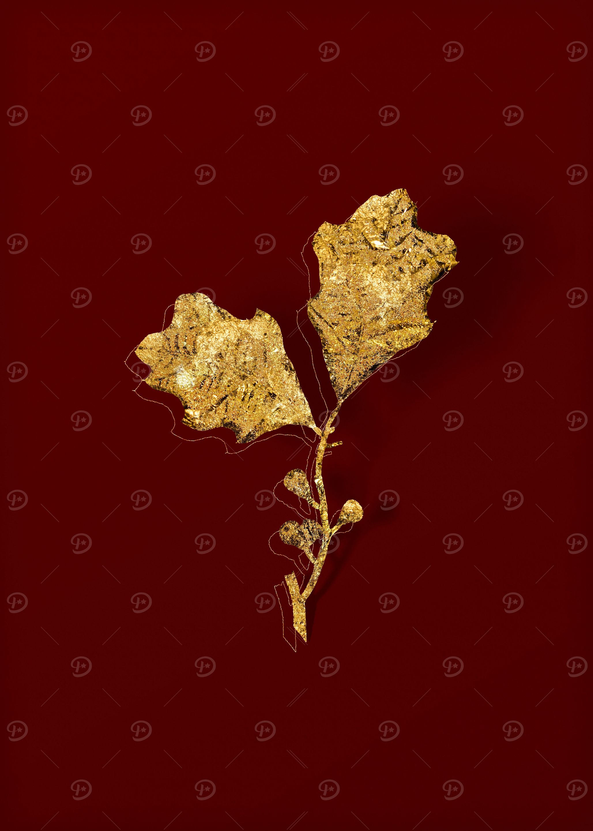Gold Botanical on Red