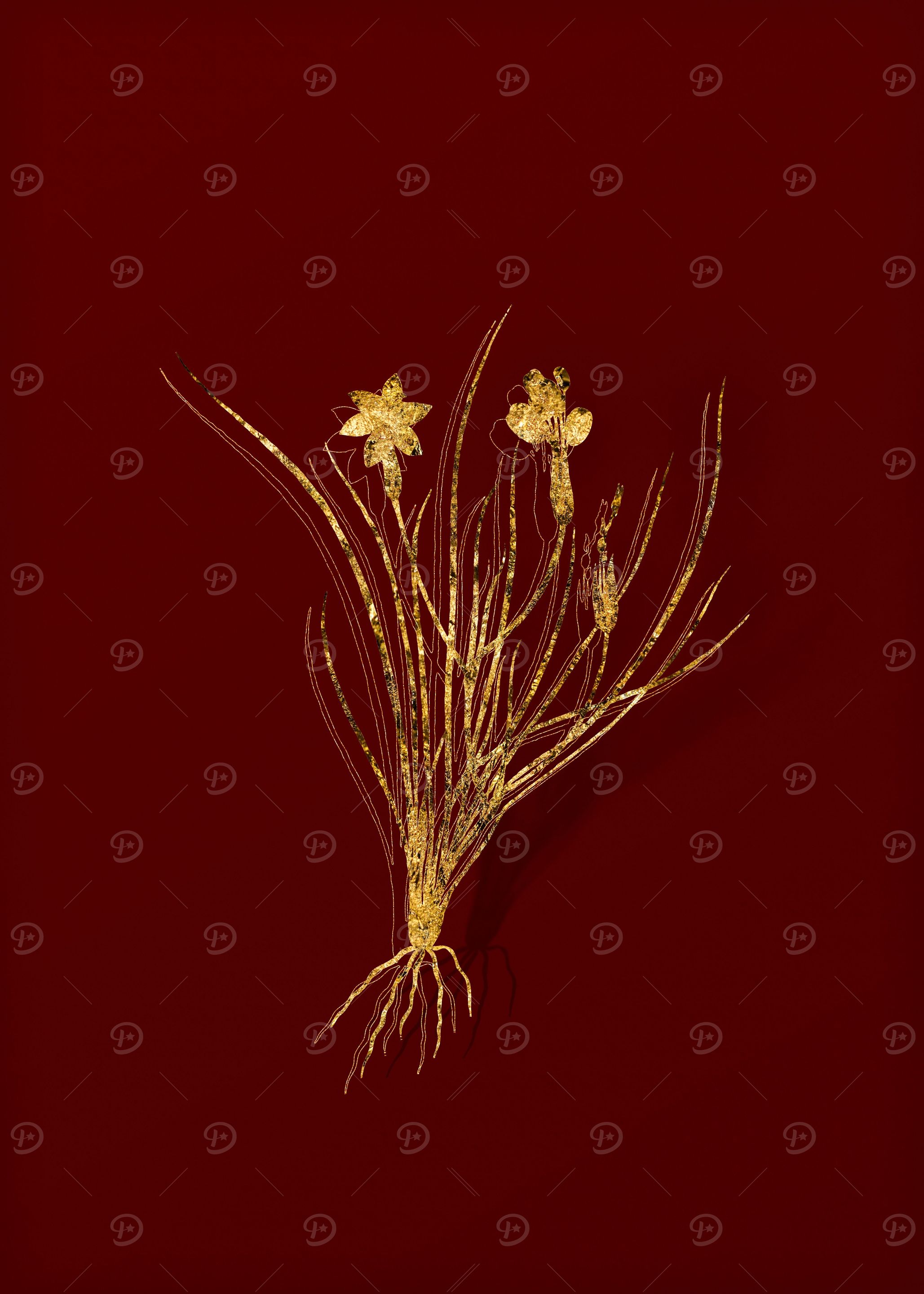 Gold Floral on Red