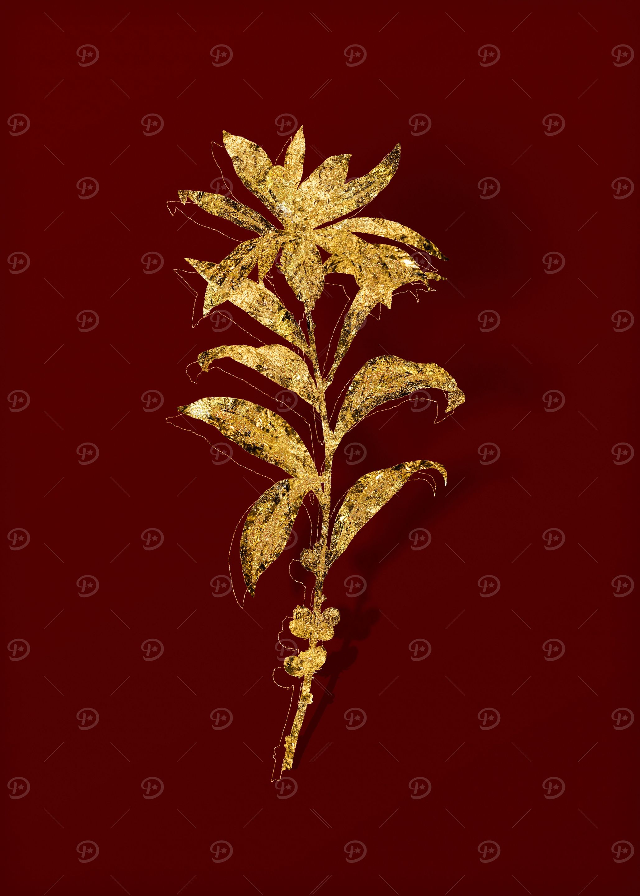 Gold Flora on Red