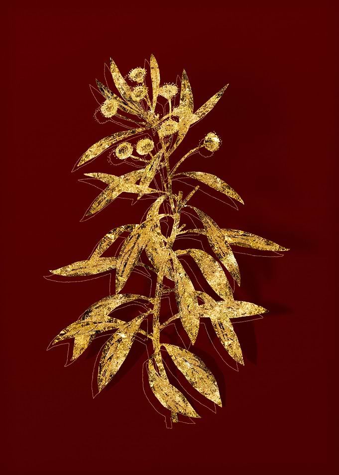 Gold Flora on Red