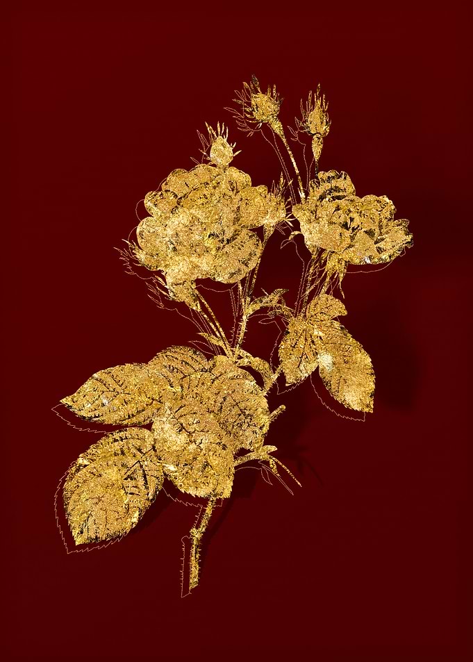 Gold Flora on Red