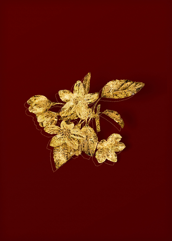 Gold Botanical on Red