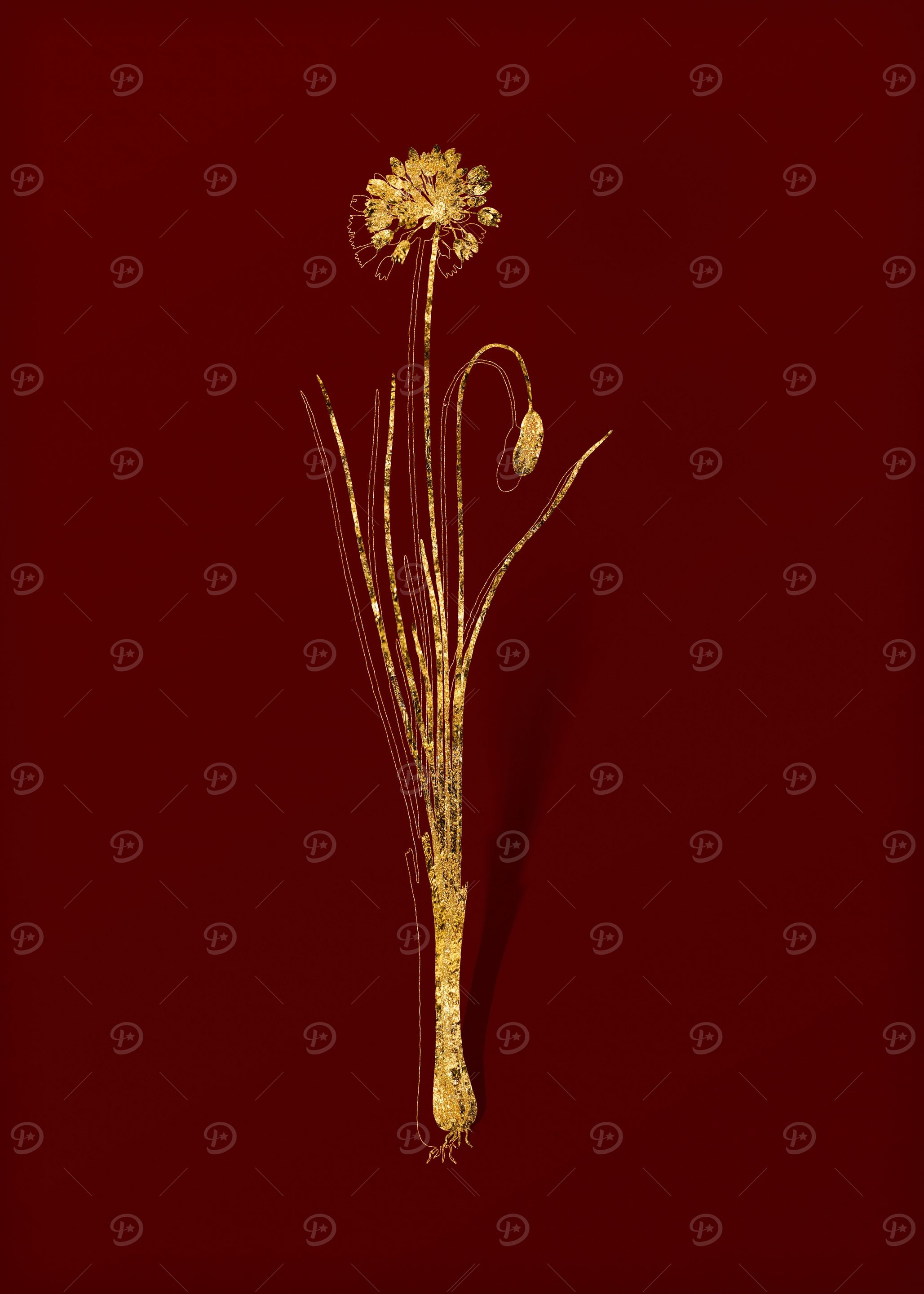 Gold Flora on Red
