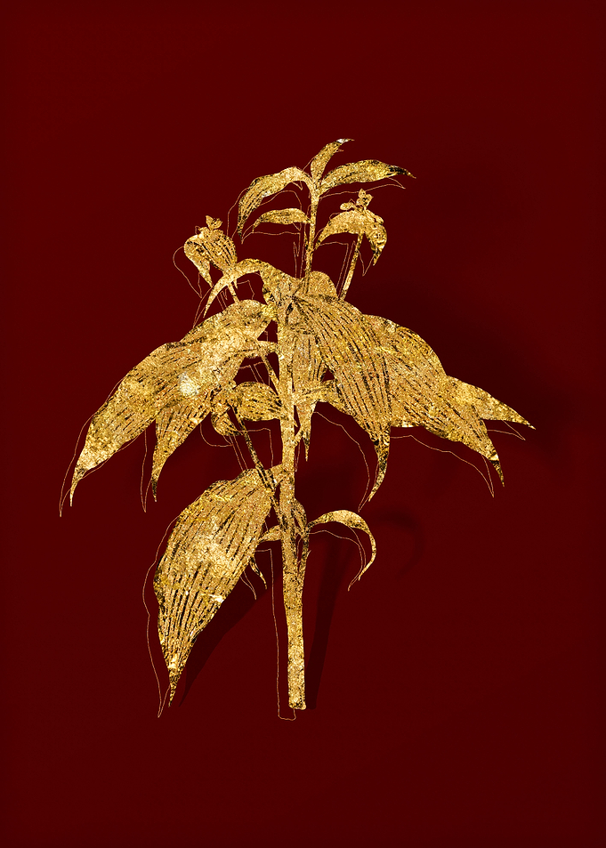 Gold Floral on Red