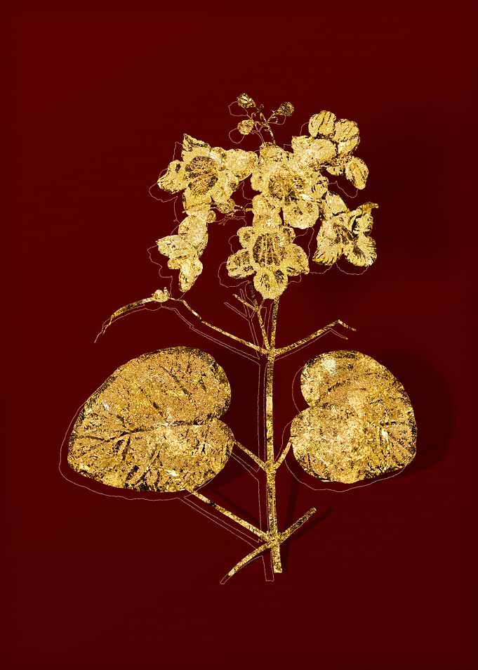 Gold Botanical on Red