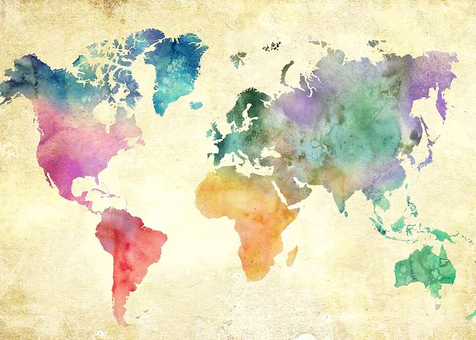 Old Watercolor World Map