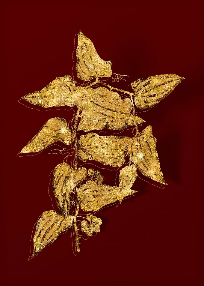 Gold Botanical on Red
