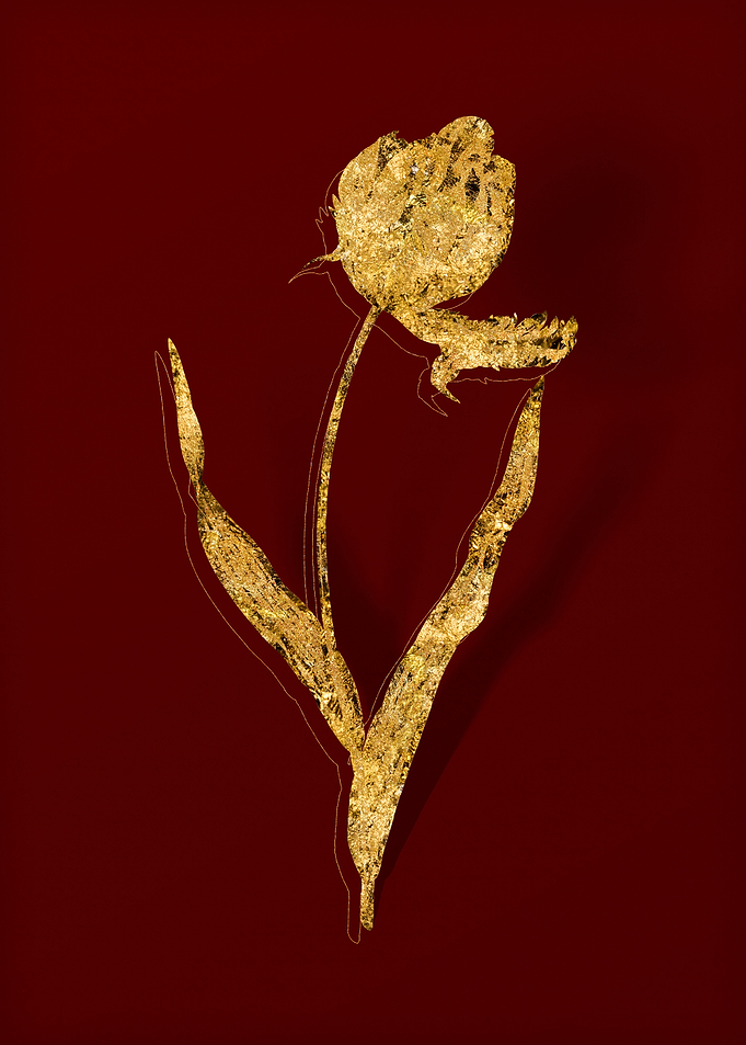 Gold Floral on Red