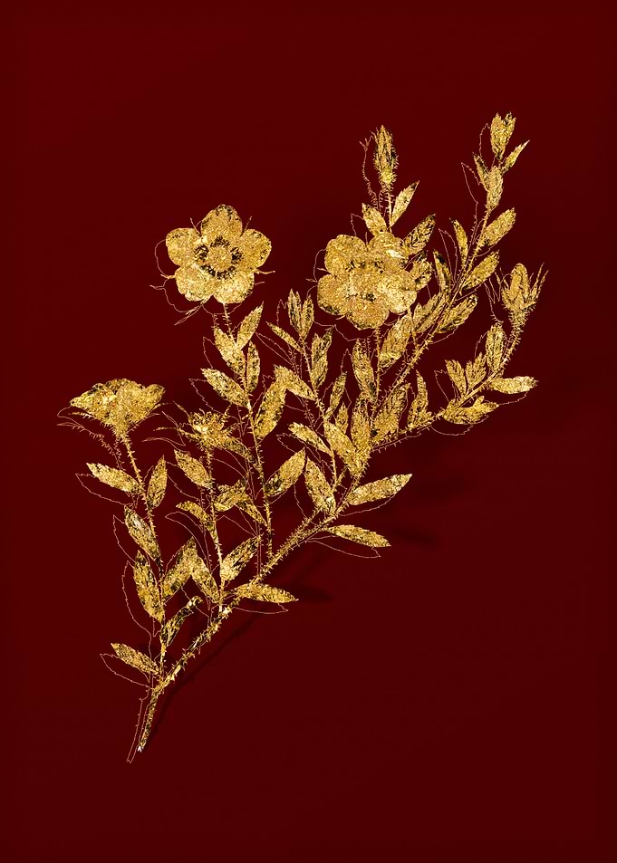 Gold Botanical on Red
