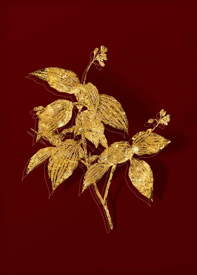 Gold Flora on Red