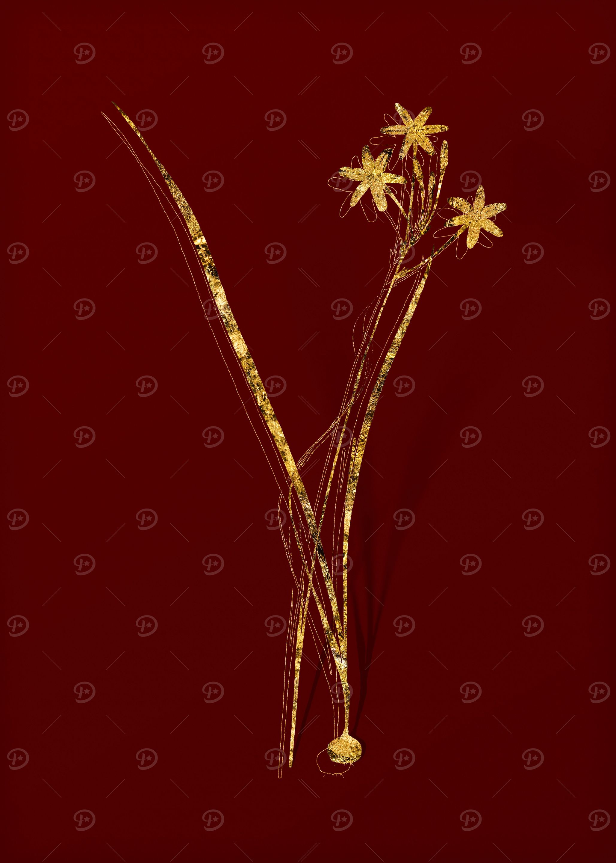 Gold Botanical on Red