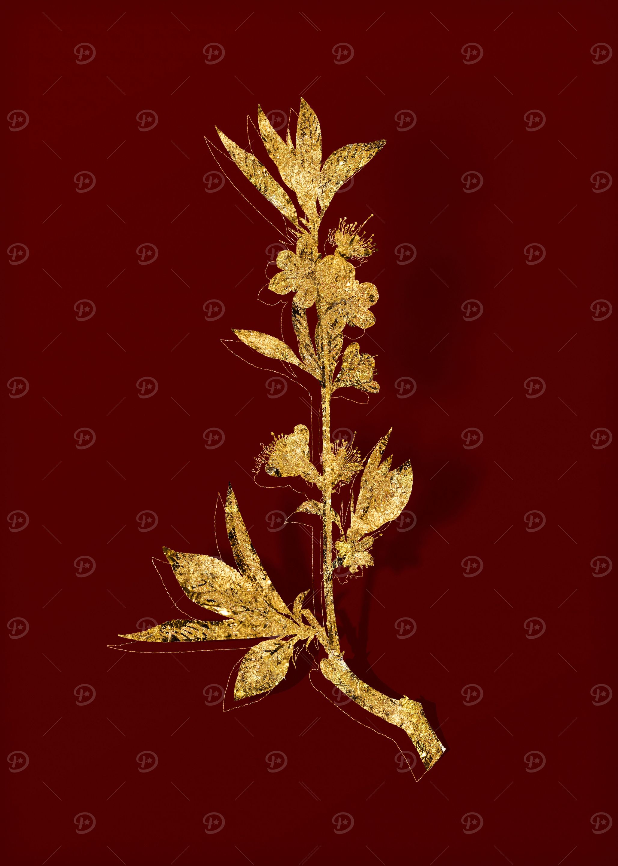 Gold Flora on Red