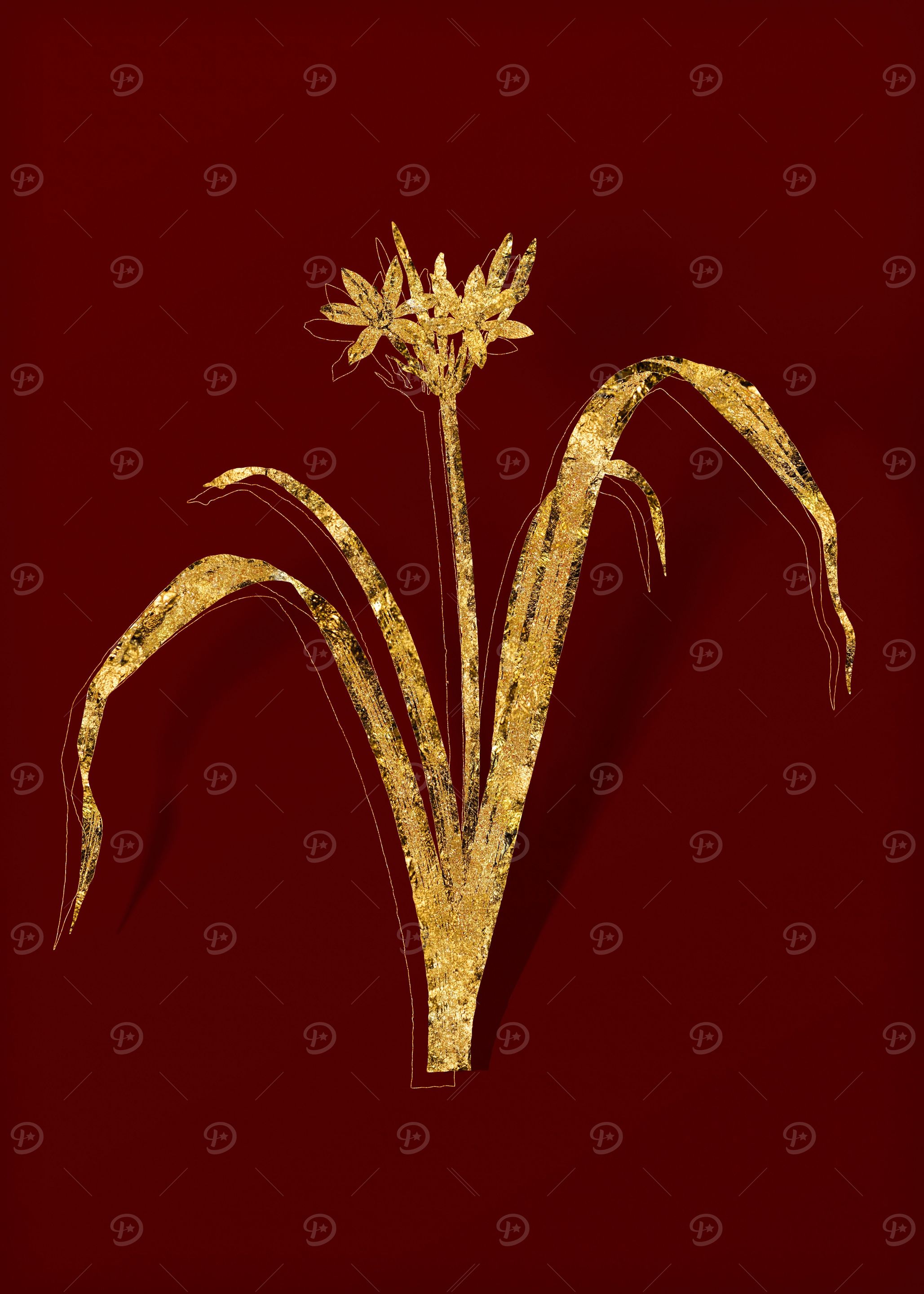 Gold Flora on Red