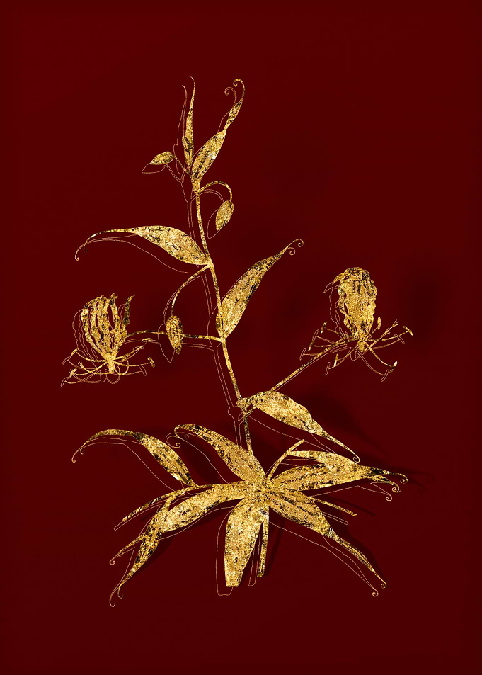 Gold Floral on Red