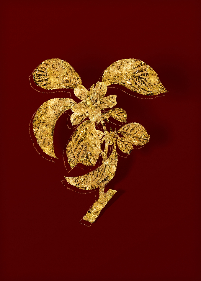 Gold Botanical on Red