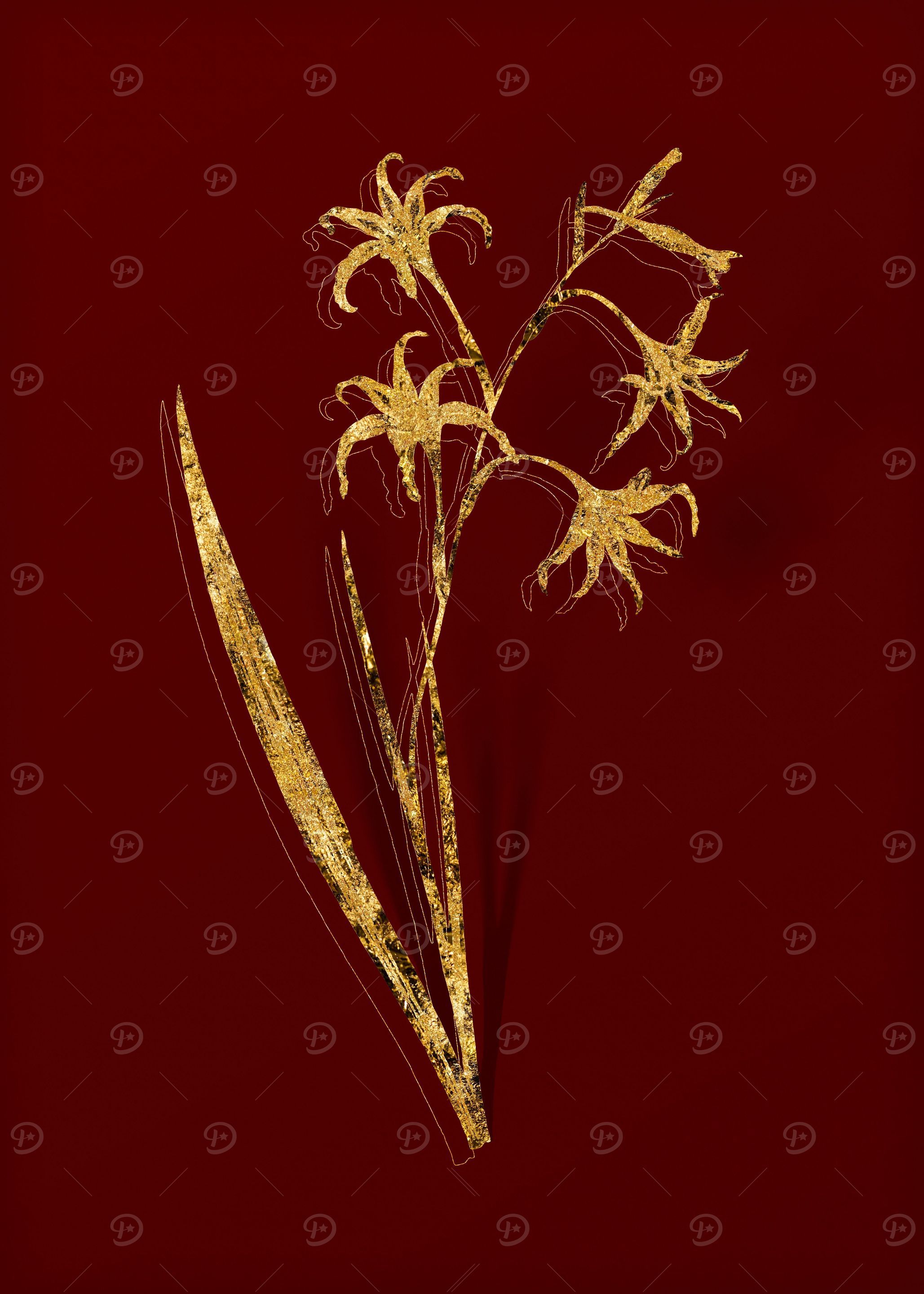 Gold Floral on Red