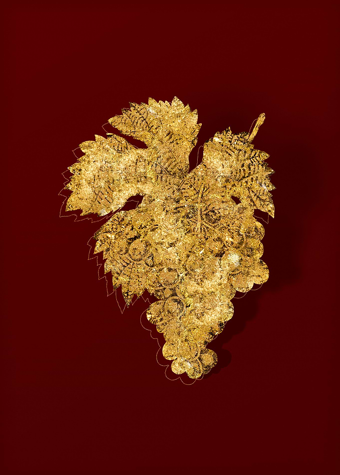 Gold Flora on Red