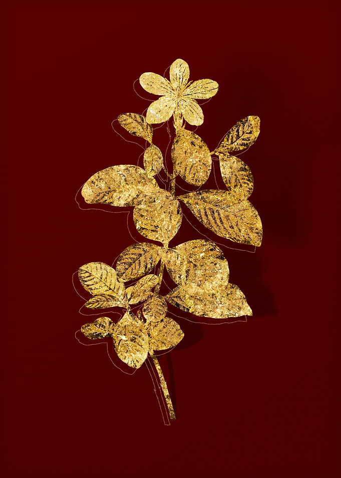 Gold Flora on Red