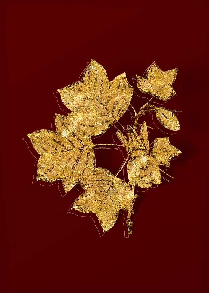 Gold Botanical on Red