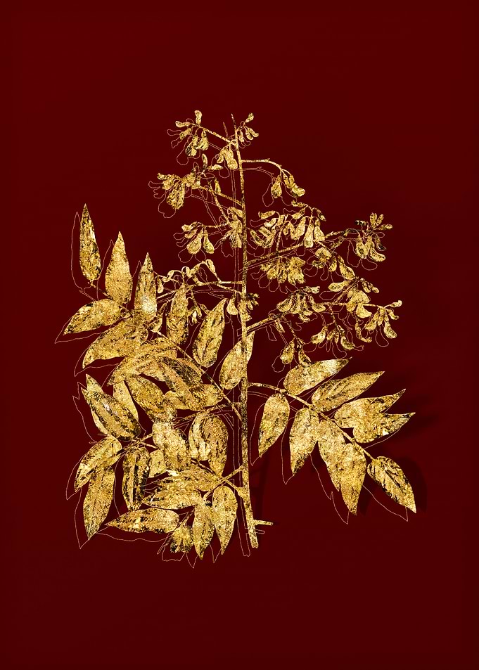 Gold Flora on Red