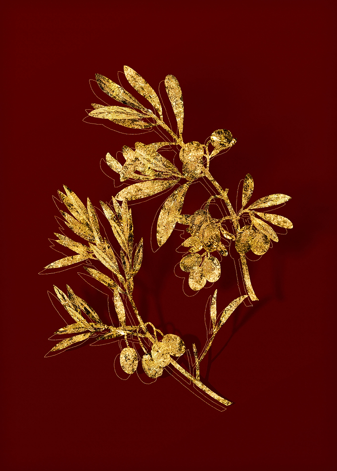 Gold Botanical on Red