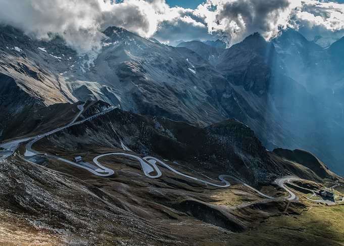 Twisted roads in Alps