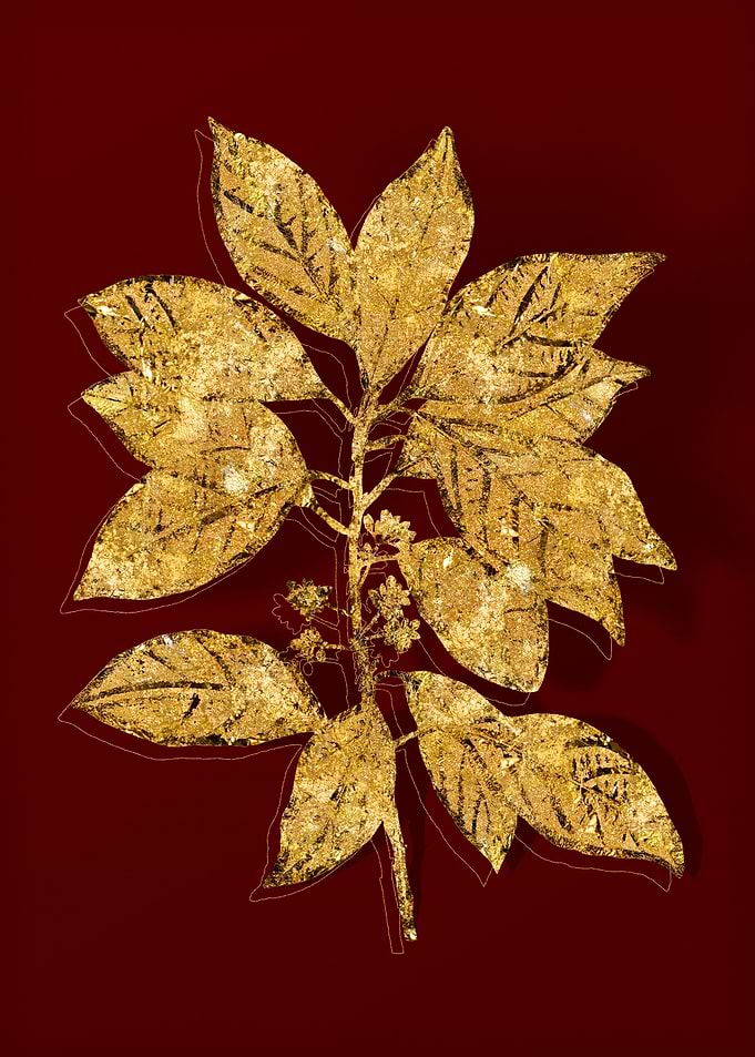 Gold Botanical on Red