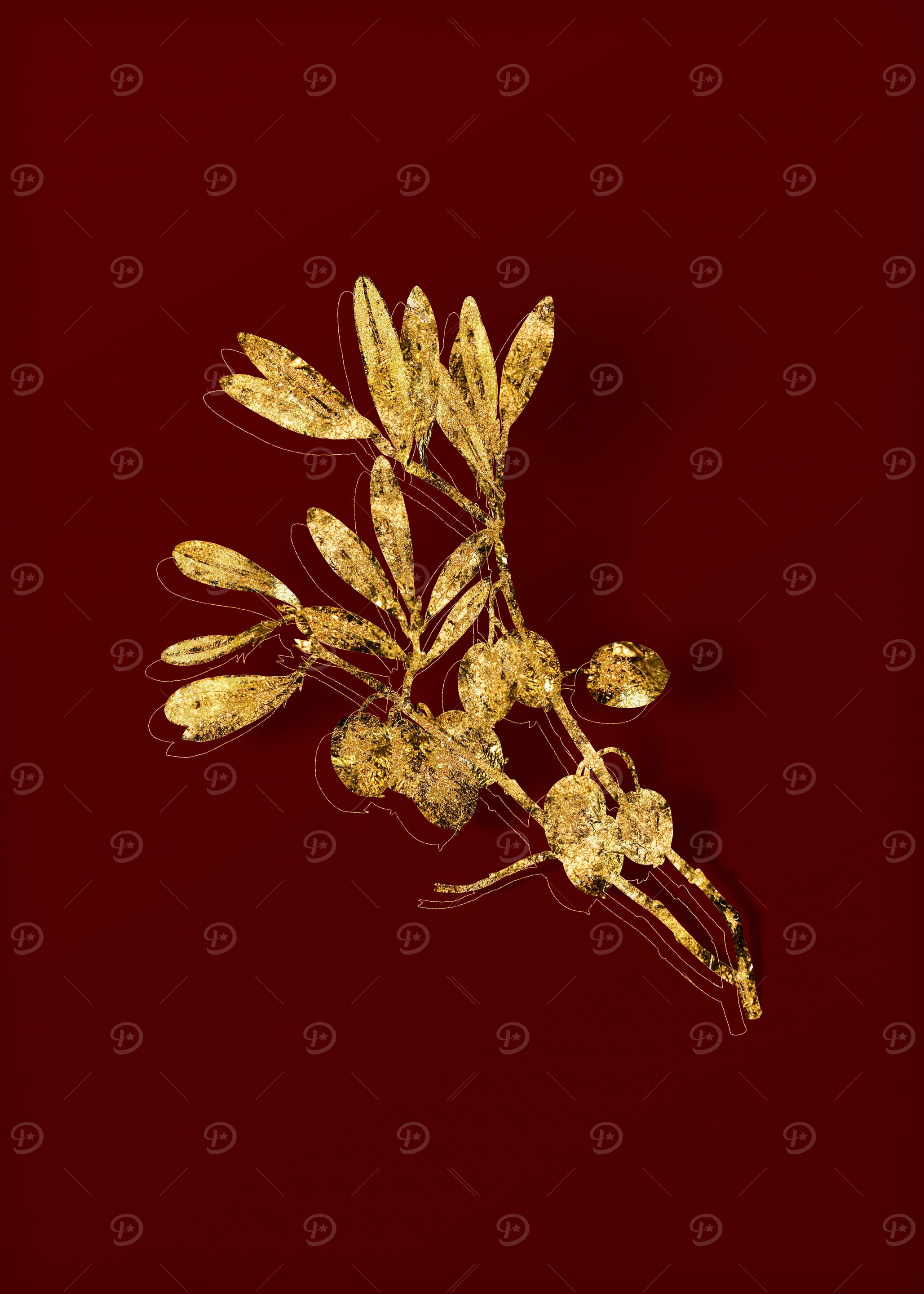 Gold Botanical on Red