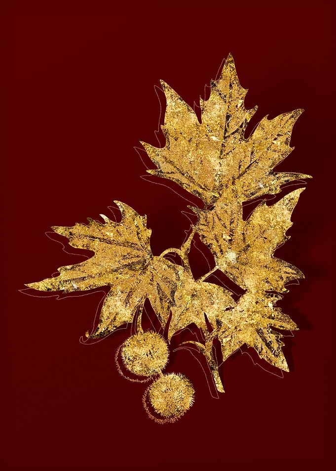 Gold Botanical on Red