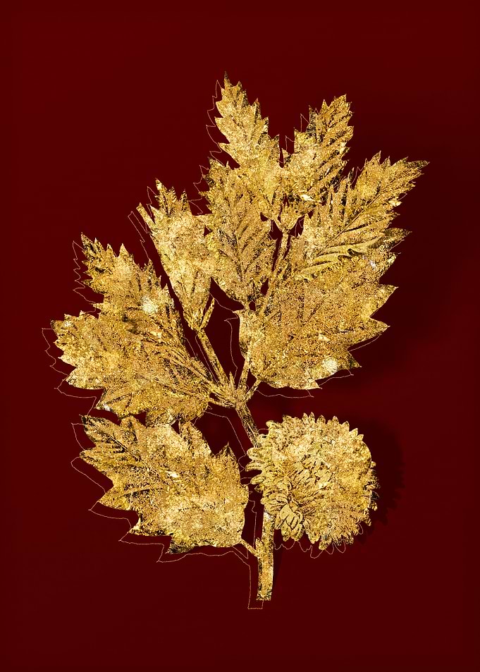 Gold Botanical on Red