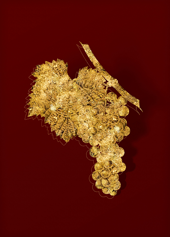 Gold Flora on Red
