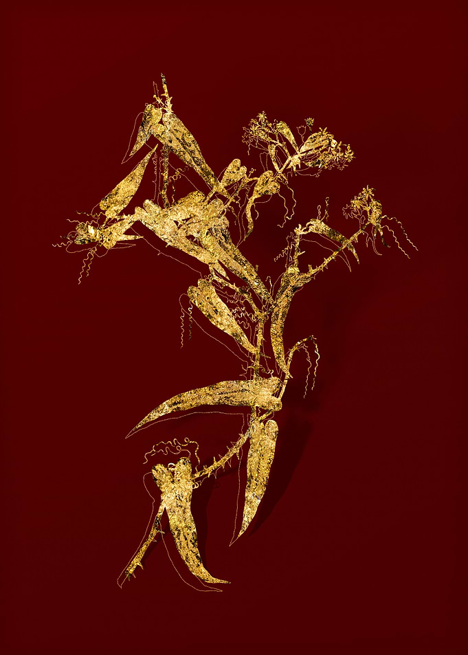 Gold Botanical on Red