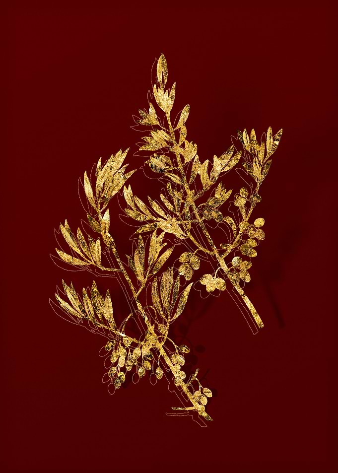 Gold Botanical on Red