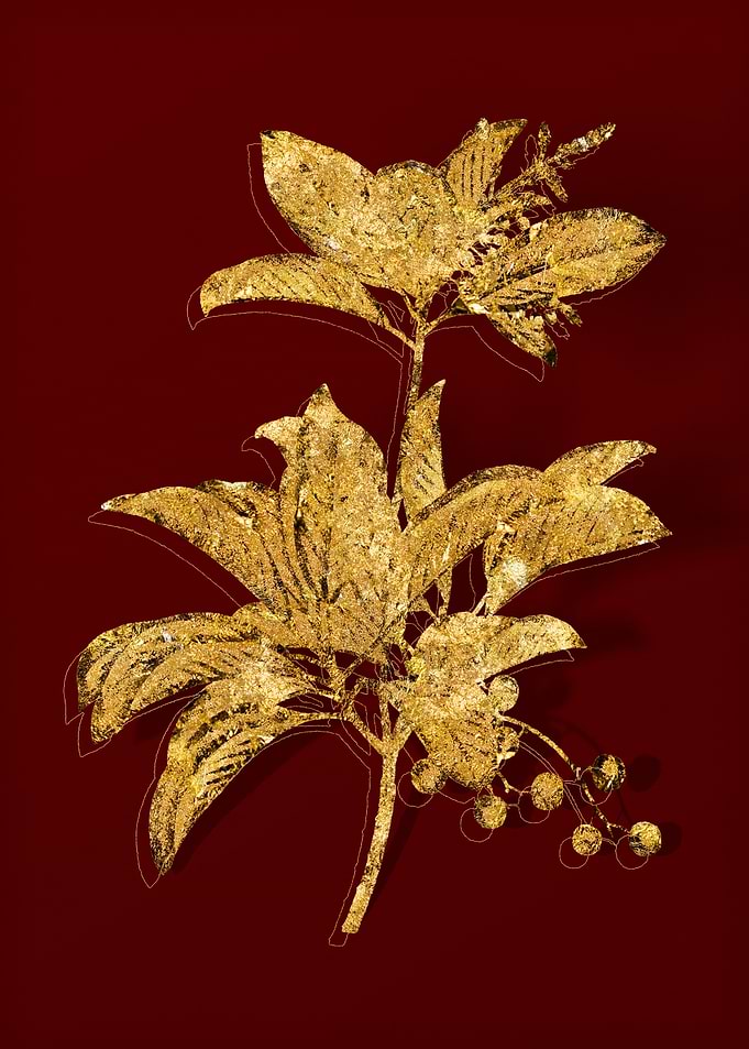 Gold Flora on Red