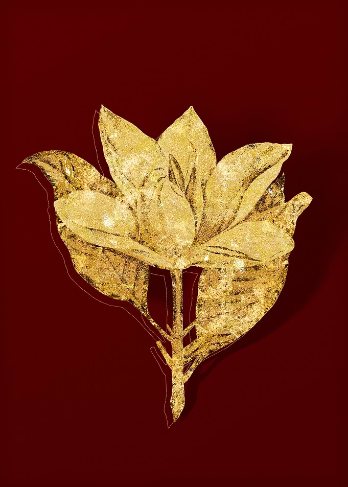 Gold Botanical on Red