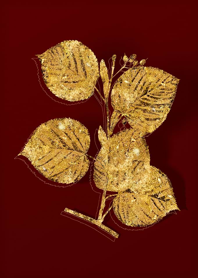 Gold Flora on Red