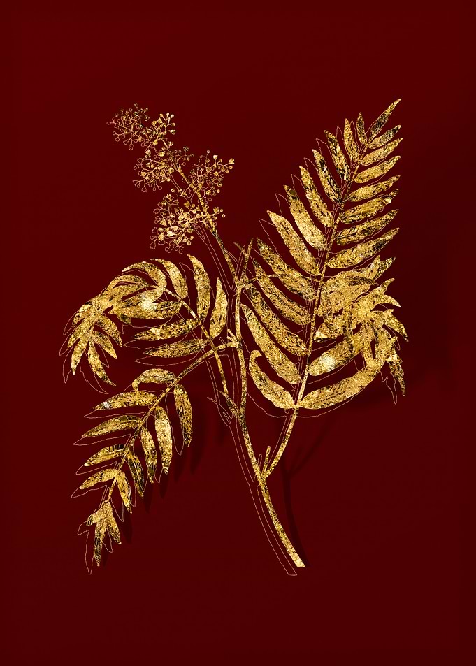 Gold Botanical on Red