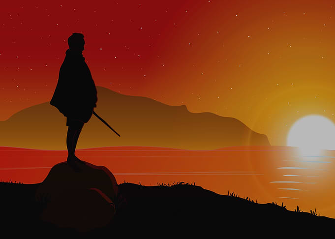 A boy on a rock