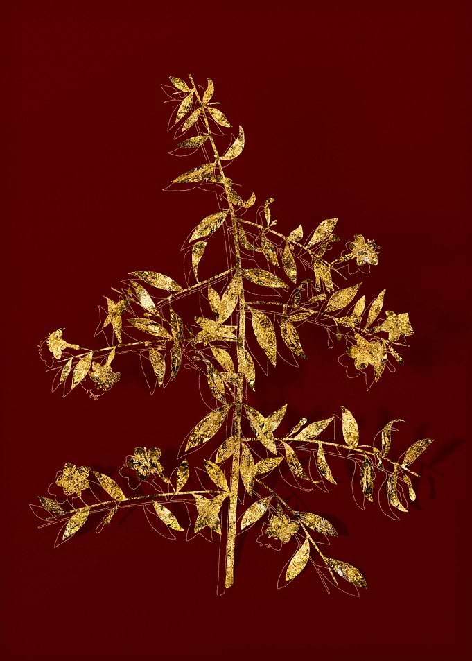Gold Flora on Red