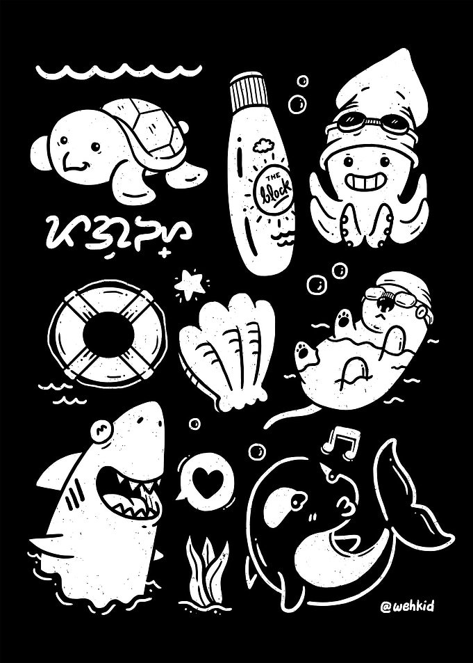 Swimming Animals on black