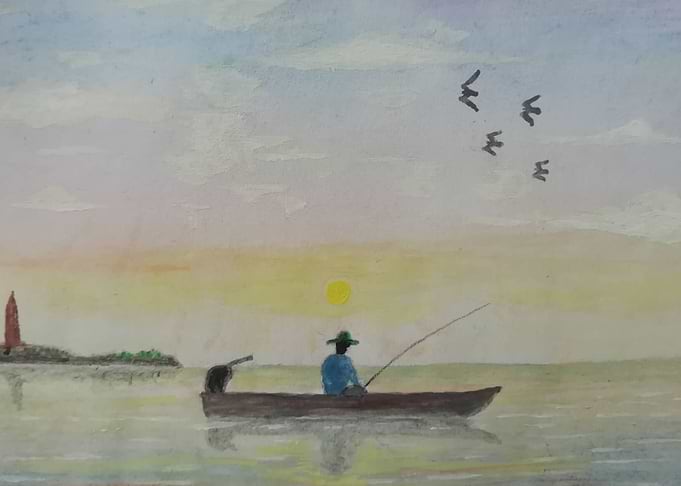 fishing at sunset