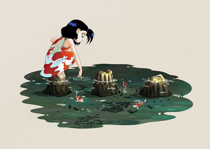 Karen in pond