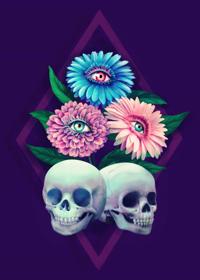 Flowers and skulls