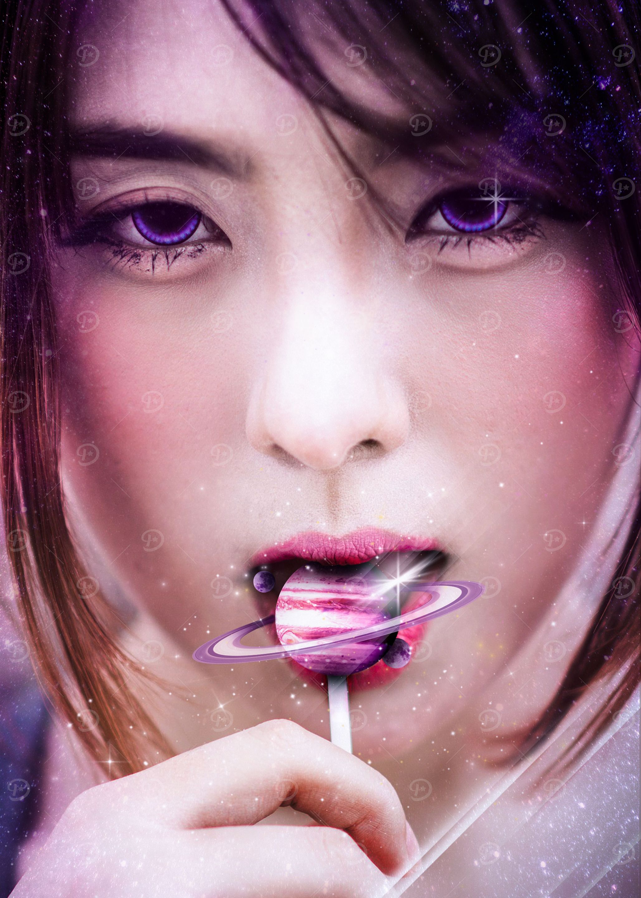 Woman licking planet