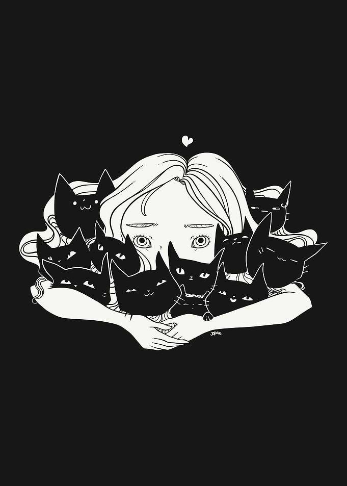 Girl Hugging Cats
