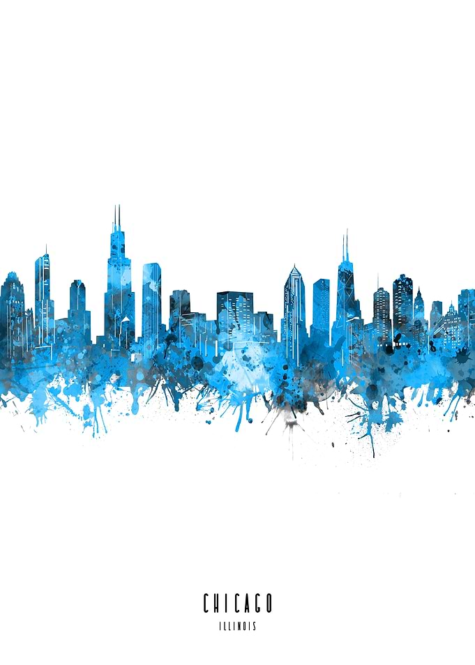 chicago watercolor blue